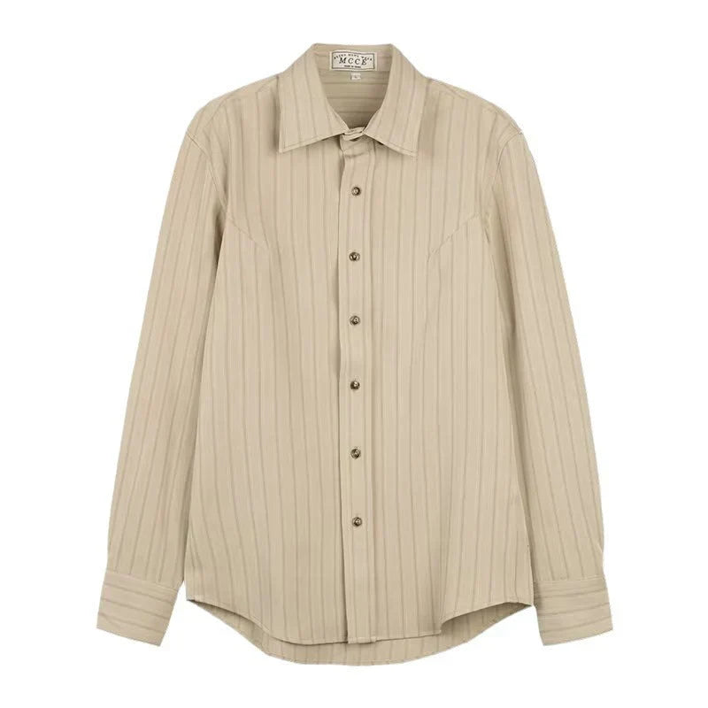 Men Long Sleeve Button Up Shirt Striped