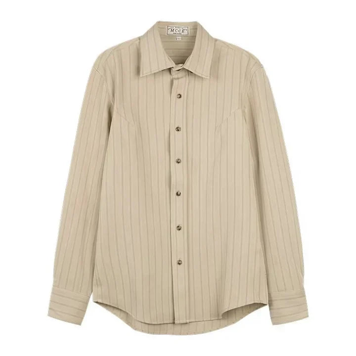 Men Long Sleeve Button Up Shirt Striped