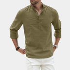 Cora | Men's Long Sleeve Casual Shirt | Y-Neck, Roll-Up Sleeves