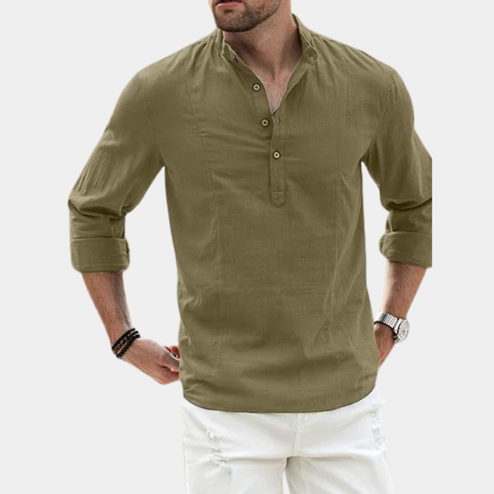 Cora | Men's Long Sleeve Casual Shirt | Y-Neck, Roll-Up Sleeves