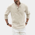 Cora | Men's Long Sleeve Casual Shirt | Y-Neck, Roll-Up Sleeves