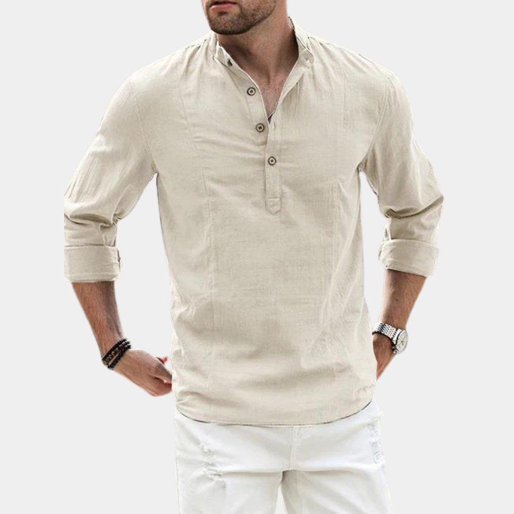 Cora | Men's Long Sleeve Casual Shirt | Y-Neck, Roll-Up Sleeves