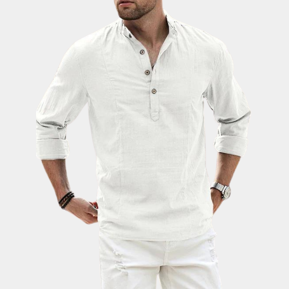 Cora | Men's Long Sleeve Casual Shirt | Y-Neck, Roll-Up Sleeves