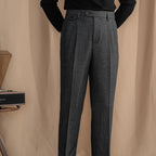 Esma | Men's Wool Trousers | High Waist, Pleated Front | Herringbone
