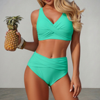 Women bikini set wrap style wire-free cups stretchy fabric
