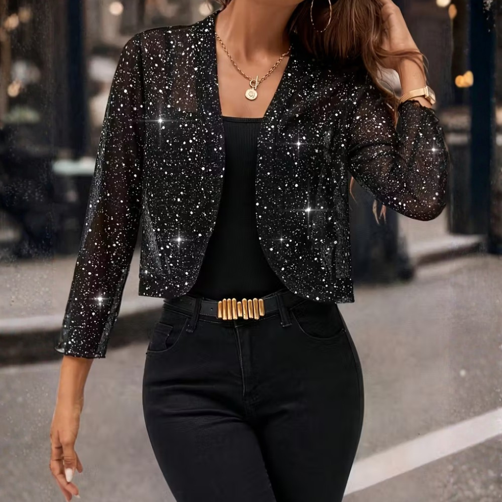 Women Sequin Cardigan Glitter Jacket Long Sleeve Sparkle Layer