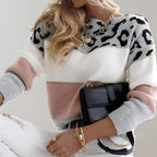 Solveig | Women's Color Block Leopard Knit Sweater | Soft, Casual