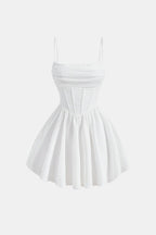 Mini Dress Women Y2K Ruched Corset Spaghetti Strap Fitted Bodycon