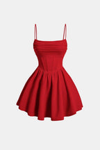 Mini Dress Women Y2K Ruched Corset Spaghetti Strap Fitted Bodycon