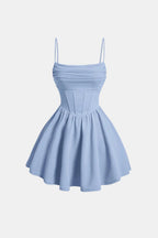 Mini Dress Women Y2K Ruched Corset Spaghetti Strap Fitted Bodycon