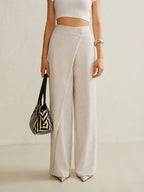 Women high waist wide leg wrap pants with asymmetric front panel