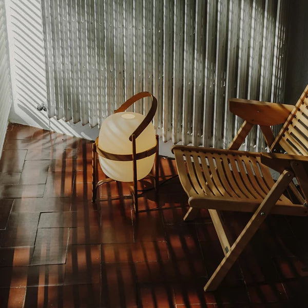 Delphine | Lantern Table Lamp | Portable, Glass Shade | Wood & Walnut