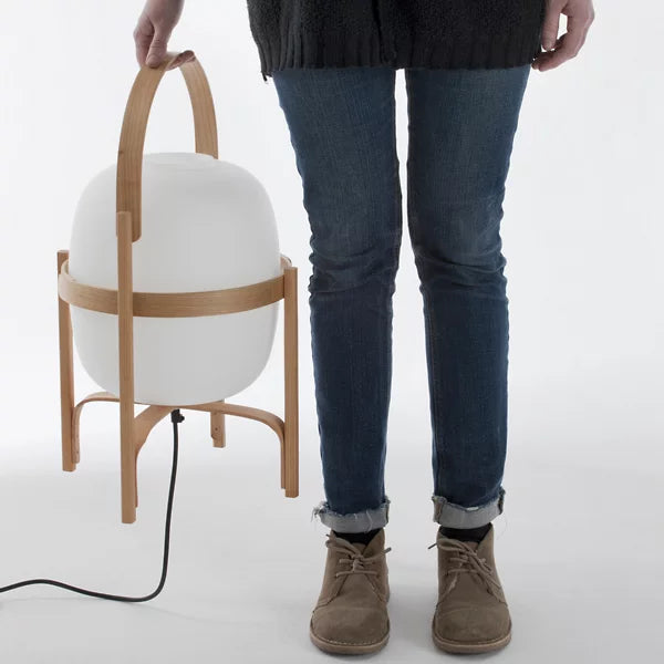 Delphine | Lantern Table Lamp | Portable, Glass Shade | Wood & Walnut