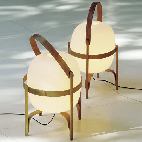 Delphine | Lantern Table Lamp | Portable, Glass Shade | Wood & Walnut