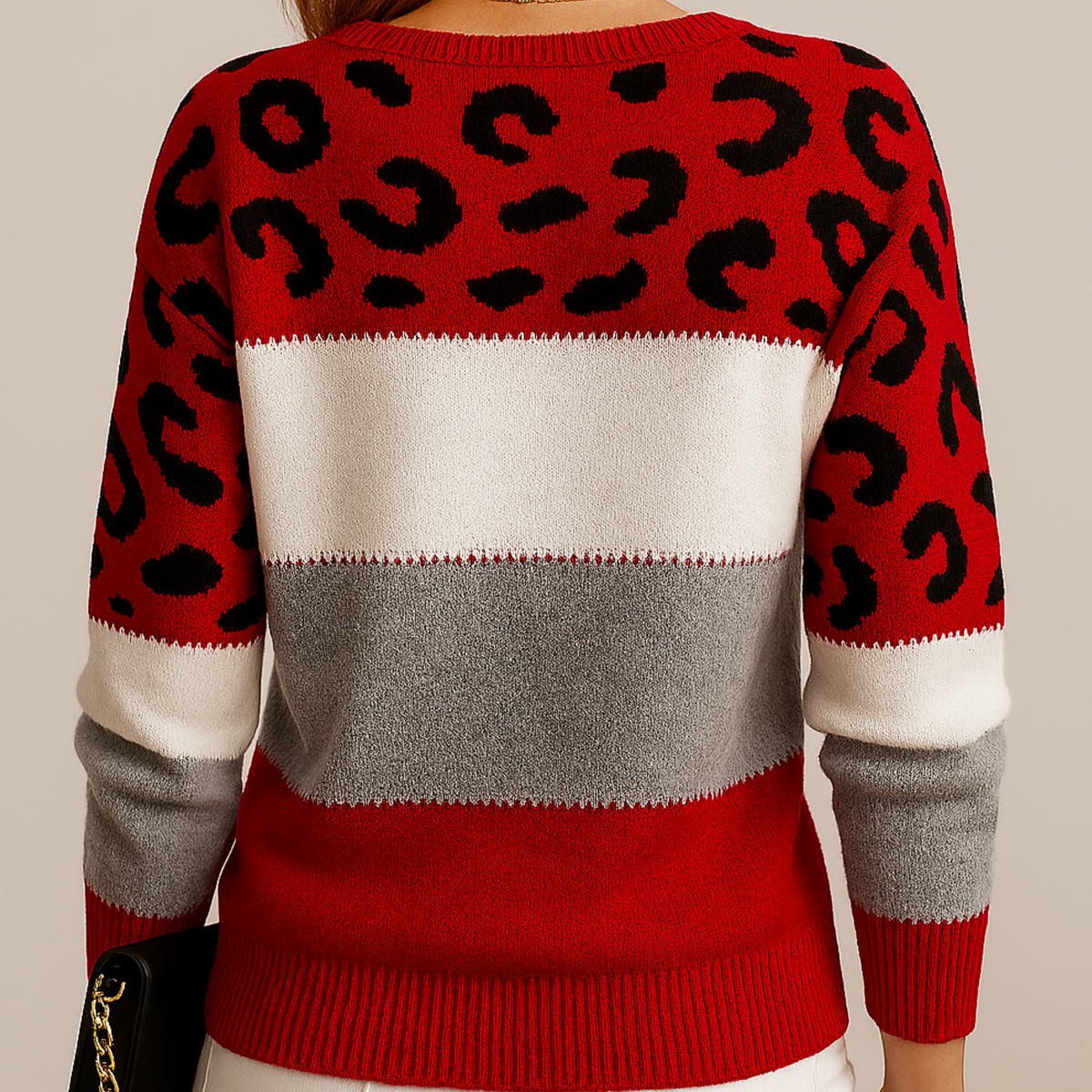 Solveig | Women's Color Block Leopard Knit Sweater | Soft, Casual