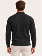 Men Polo Shirt Long Sleeve Knitted Ribbed Cuff Autumn Winter