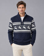 Christmas Jumper Men Wool Blend Fair Isle Half Zip Reindeer Pattern
