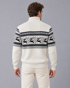 Christmas Jumper Men Wool Blend Fair Isle Half Zip Reindeer Pattern