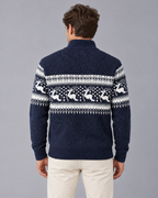 Christmas Jumper Men Wool Blend Fair Isle Half Zip Reindeer Pattern