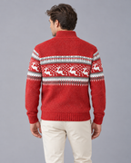Christmas Jumper Men Wool Blend Fair Isle Half Zip Reindeer Pattern