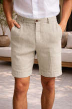 Men Linen Shorts Tailored Blend Smart Casual Lightweight Woven