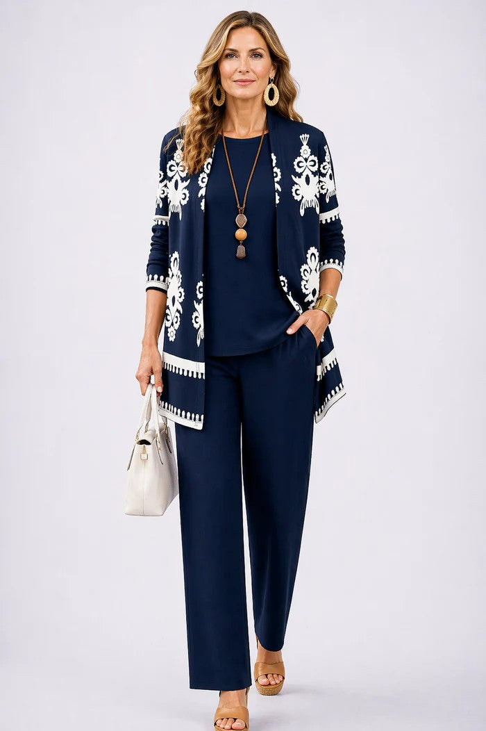 Noor | Women's 3-Piece Set | Cardigan, Top & Trousers | Relaxed Fit