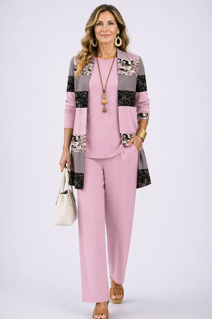 Noor | Women's 3-Piece Set | Cardigan, Top & Trousers | Relaxed Fit