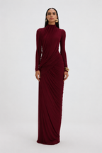 Long Sleeve Dress Women Draped Floor Length Formal Gown | Leah