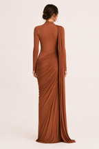 Long Sleeve Dress Women Draped Floor Length Formal Gown | Leah