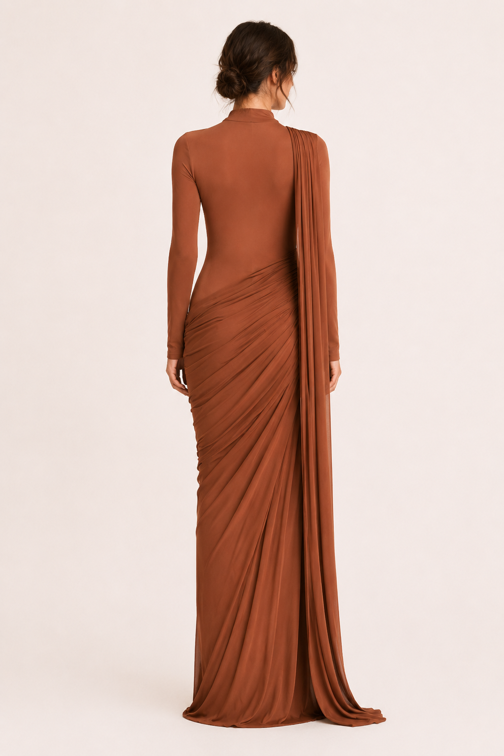 Long Sleeve Dress Women Draped Floor Length Formal Gown | Leah