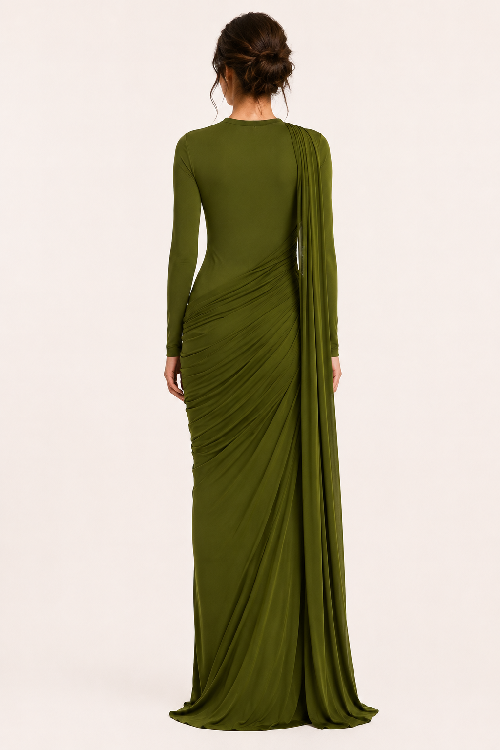 Long Sleeve Dress Women Draped Floor Length Formal Gown | Leah