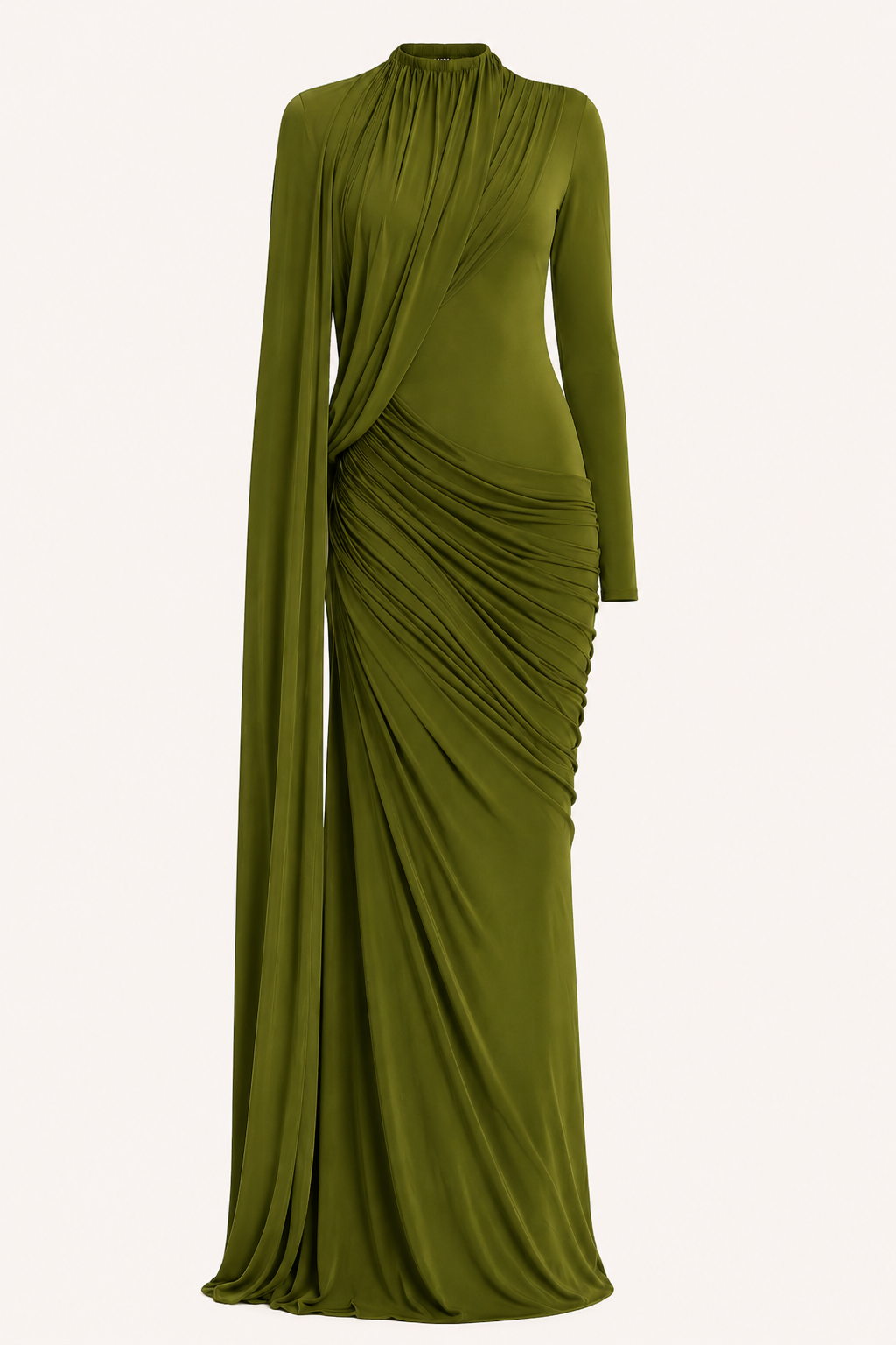 Long Sleeve Dress Women Draped Floor Length Formal Gown | Leah