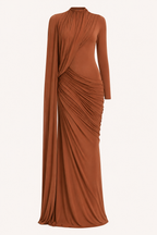 Long Sleeve Dress Women Draped Floor Length Formal Gown | Leah