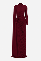 Long Sleeve Dress Women Draped Floor Length Formal Gown | Leah