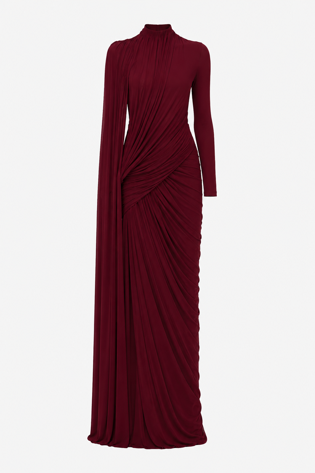 Long Sleeve Dress Women Draped Floor Length Formal Gown | Leah