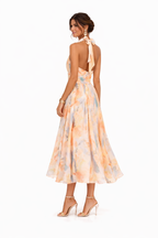 Aria | Women's Maxi Dress | Halter Neck, Floral Print, Open Back | Peach