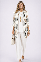 Women 3 piece cardigan top printed trousers set in relaxed fit