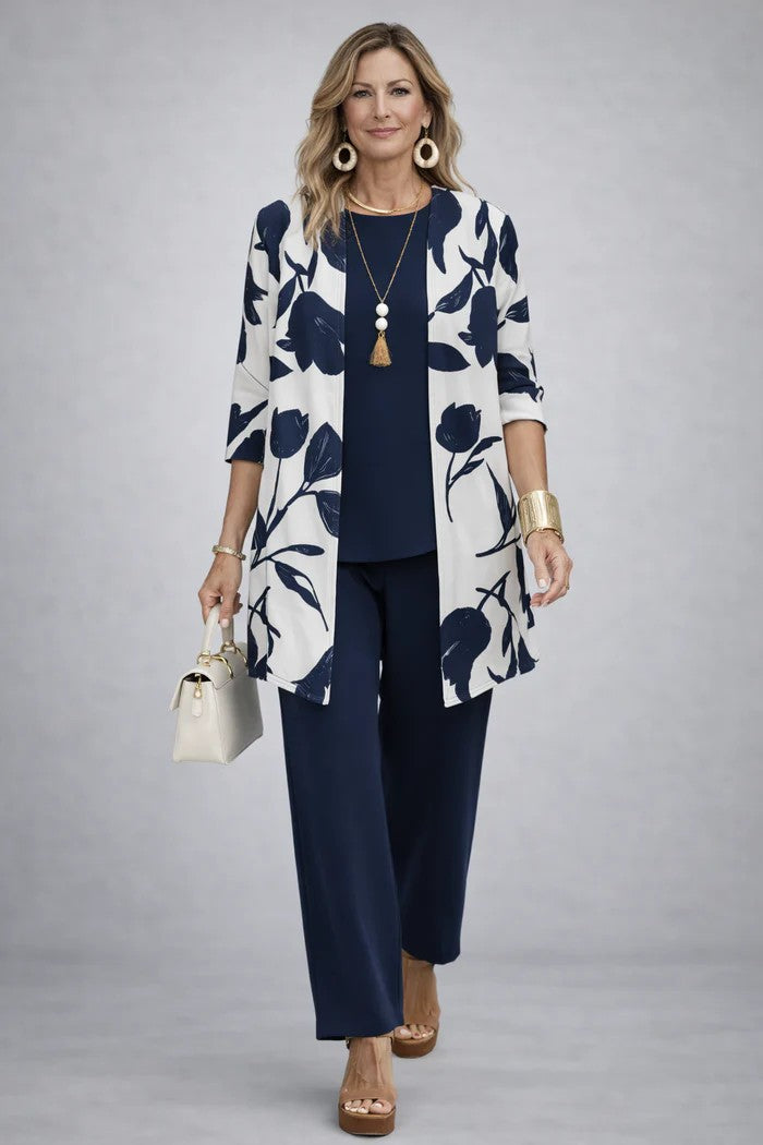 Noor | Women's 3-Piece Set | Cardigan, Top & Trousers | Relaxed Fit