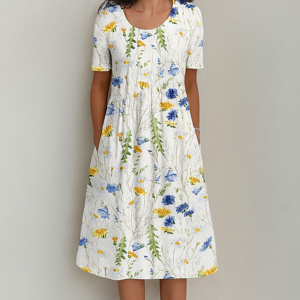Floral Dress Women Vintage A-Line Summer Cotton | Sage