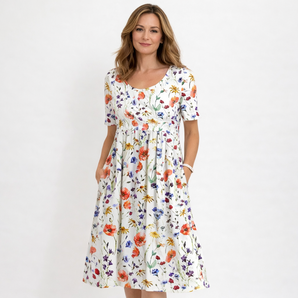 Floral Dress Women Vintage A-Line Summer Cotton | Sage