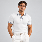 Mens Polo Shirt Ribbed Knit Short Sleeve Contrast Trim Slim Fit