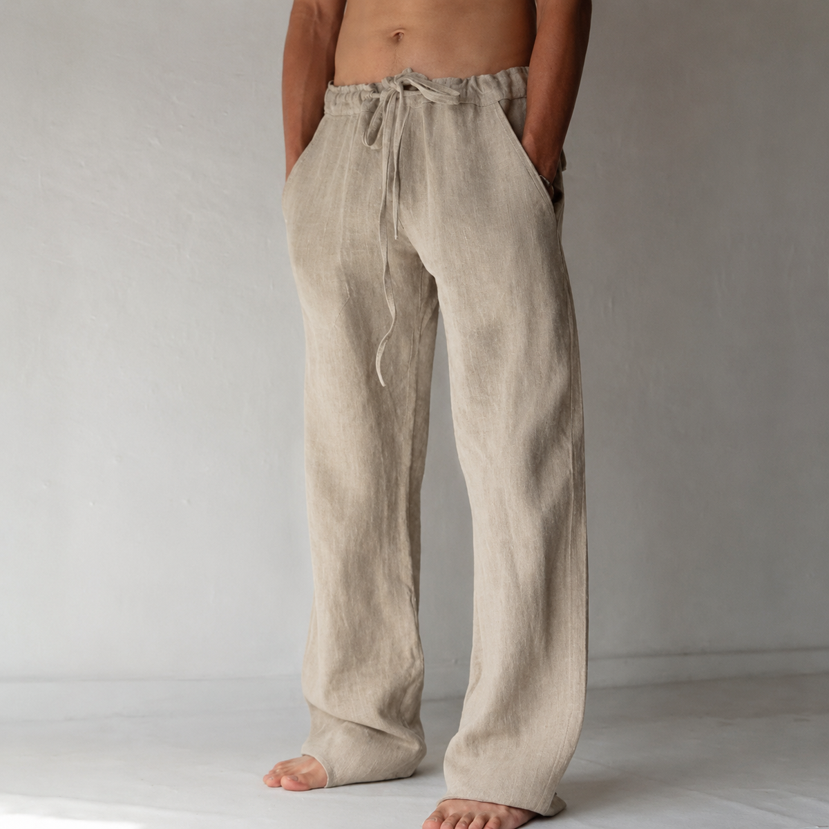 Nova | Men's Linen Trousers | Wide-Leg, Drawstring Waist | Relaxed Fit