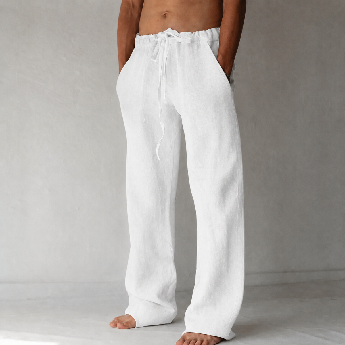 Nova | Men's Linen Trousers | Wide-Leg, Drawstring Waist | Relaxed Fit
