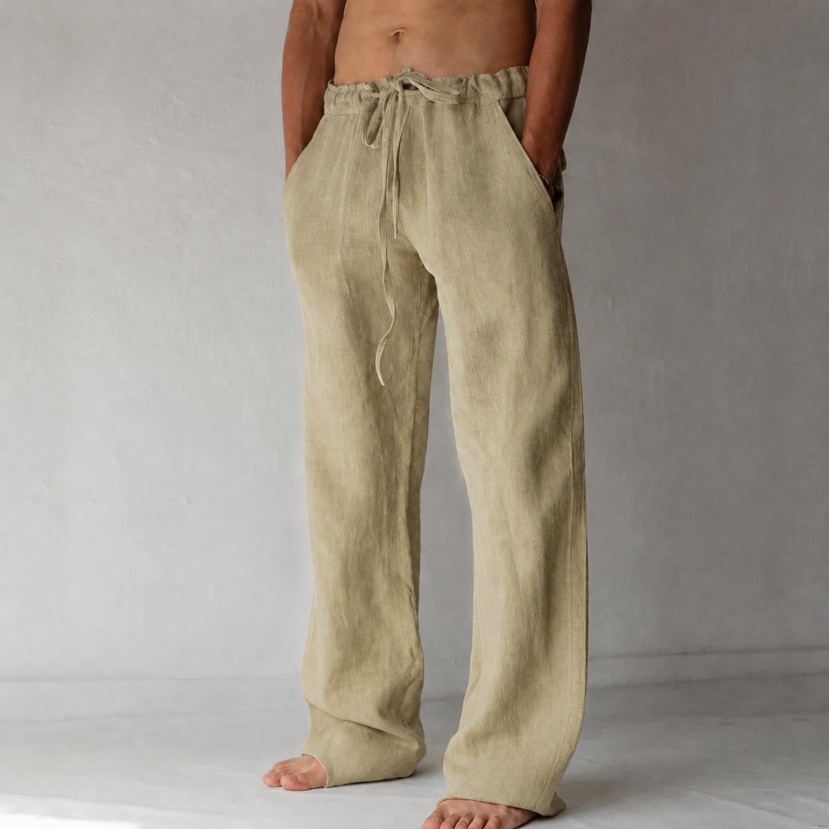 Nova | Men's Linen Trousers | Wide-Leg, Drawstring Waist | Relaxed Fit