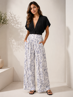 Yasmin | Women's Two-Piece Set | Floral Wide-Leg Pants & Top | Summer