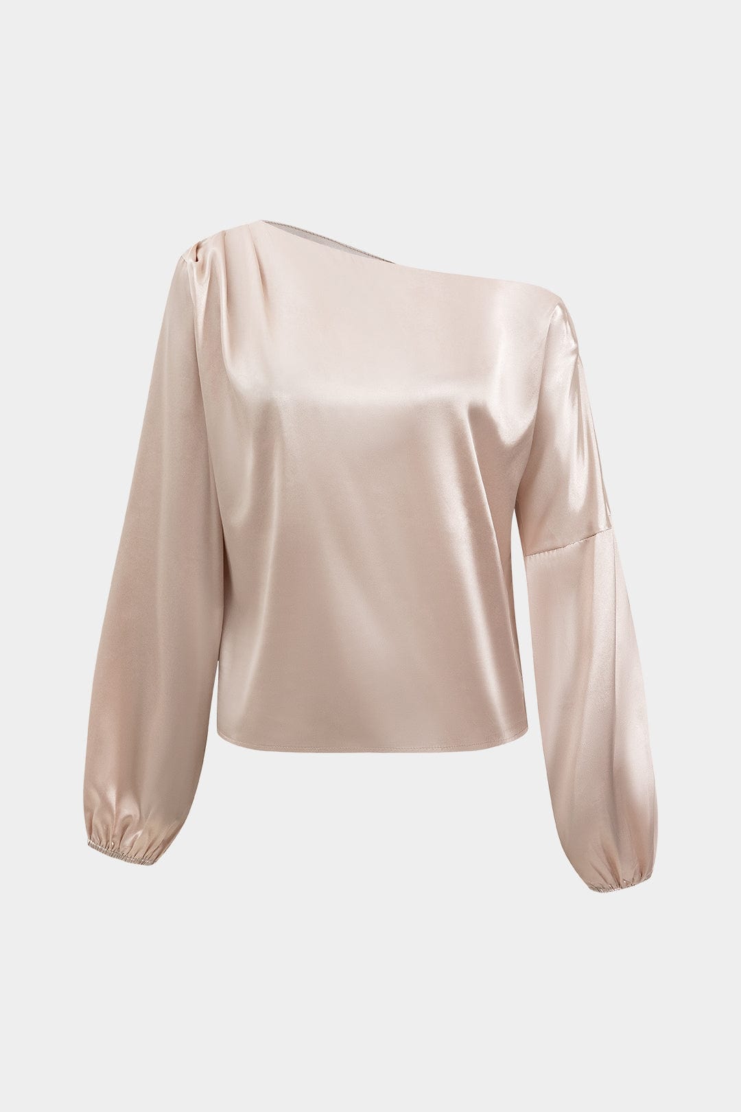 Reva | Satin Blouse | One-Shoulder, Balloon Sleeve | Champagne
