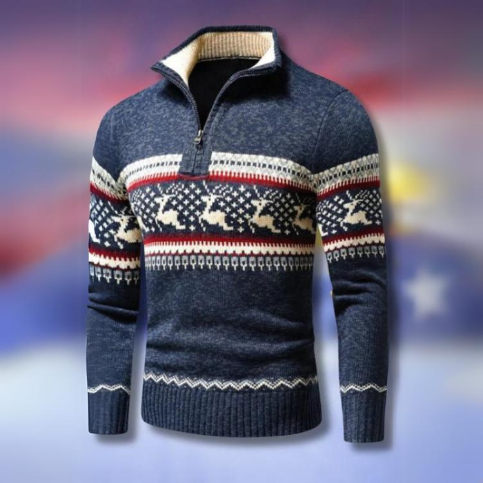 Mens Christmas Jumper Knitted Scandinavian Reindeer Pattern Winter Warm