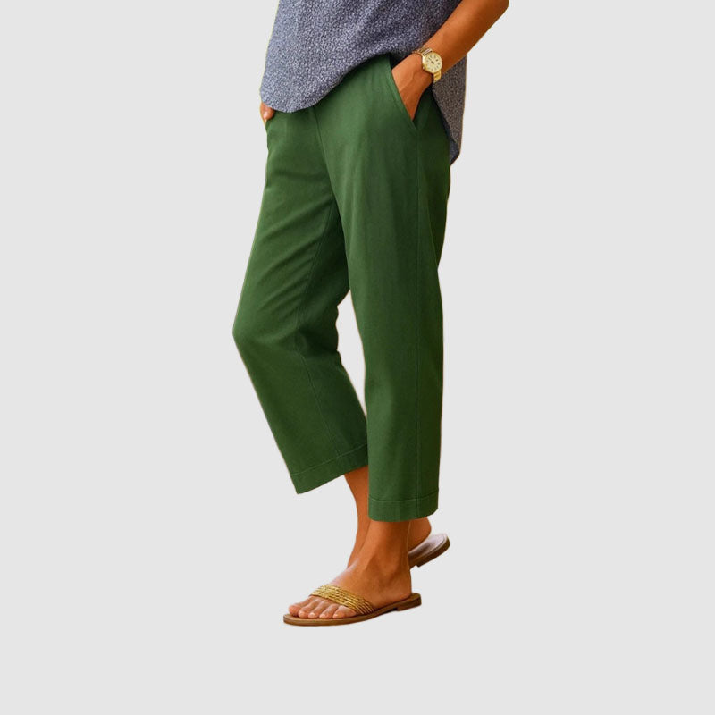 Women Linen Pants Straight Leg Cropped Cuffed Hem | Embla