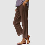Women Linen Pants Straight Leg Cropped Cuffed Hem | Embla