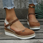 Xena | Espadrille Wedge Sandals | Closed Toe, Slingback Buckle | Women